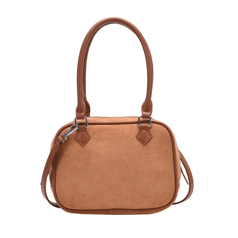 Women's crossbody suede-style PU leather handbag in horizontal square shape, available in multiple colours