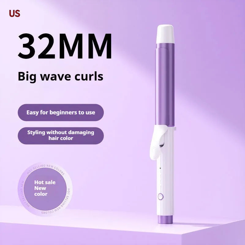 Anion big wave curling iron with four heat gears in pink plastic body, wired 220V