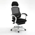 Black ergonomic computer gaming chair with linkage armrests and nylon wheels