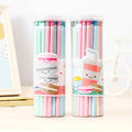 Basswood six-angle rod thermal transfer pencil with HB refill, shown in a barrel of 50 pieces.