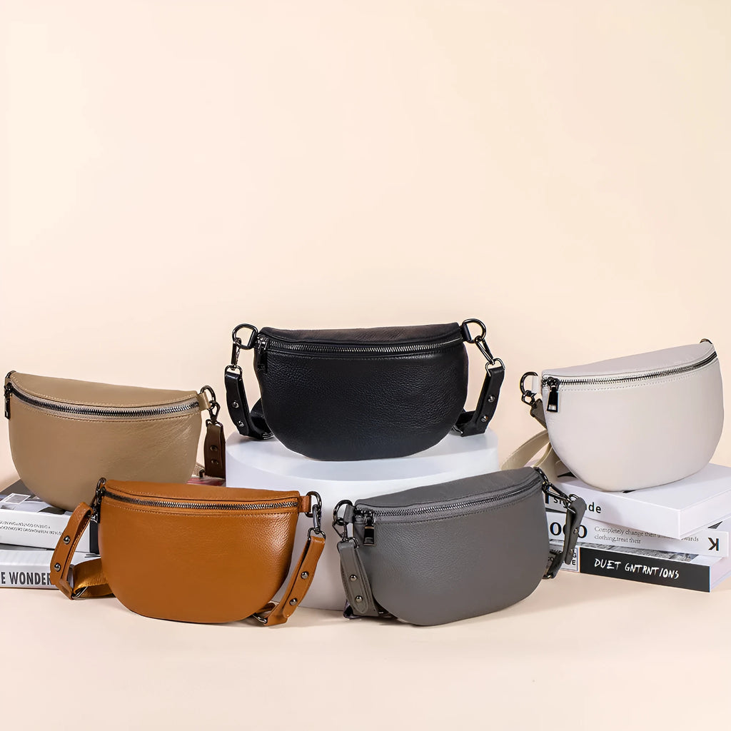 Genuine leather simple women's messenger bag in soft cowhide with sewing thread detailing