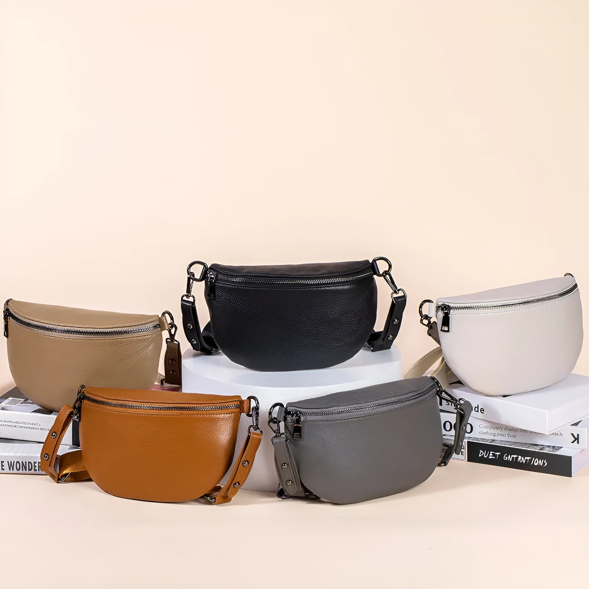 Genuine leather simple women's messenger bag in soft cowhide with sewing thread detailing