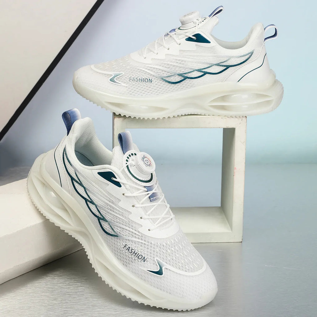 Casual breathable running shoes in sky blue with lace-up front and rubber sole