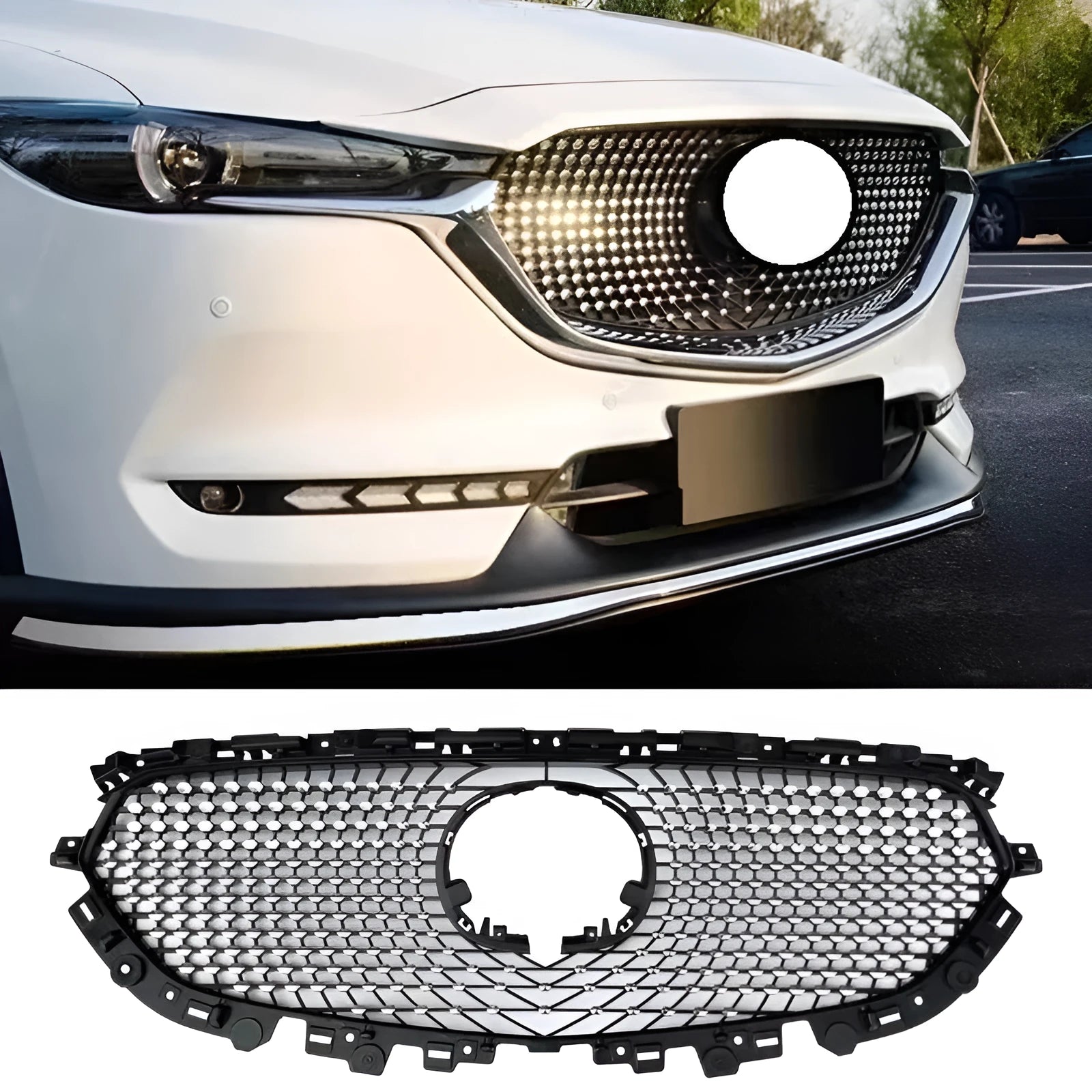 Mazda CX-5 second generation car with medium mesh GT sports front grille decoration installed.