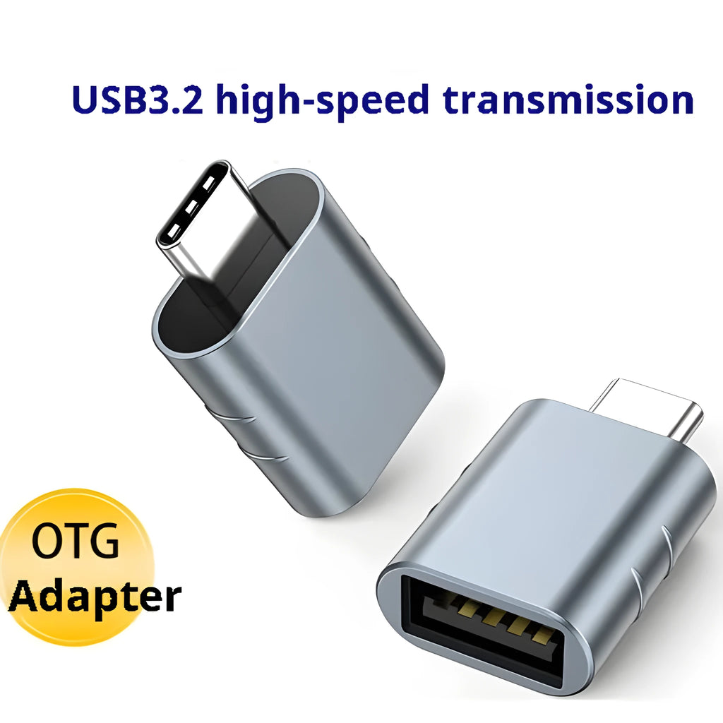 USB-C to USB-A adapter in metallic finish for data transfer and charging