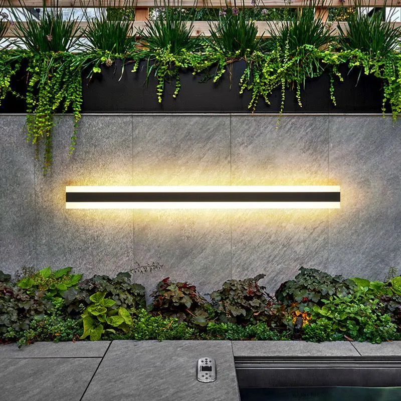 Outdoor waterproof line wall lamp with remote control showing adjustable length and three light colour options