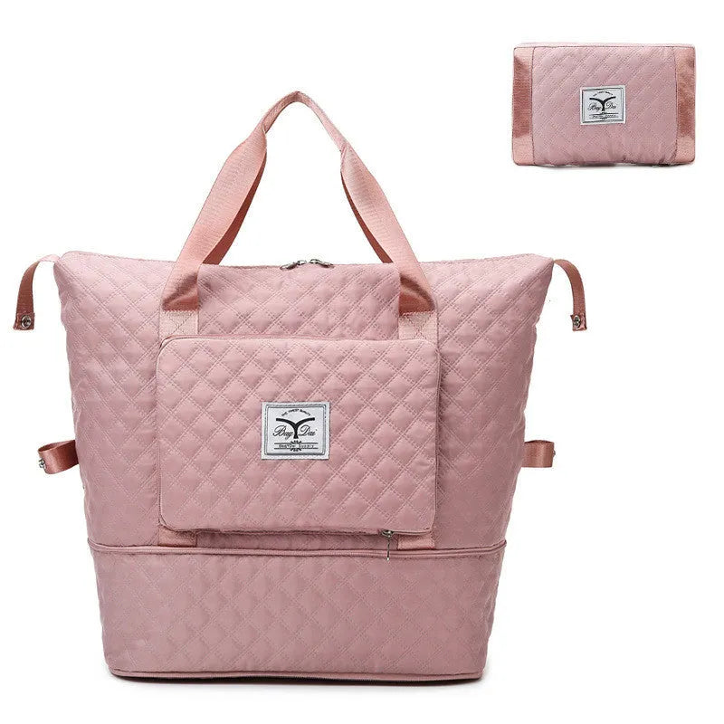 Large Oxford cloth travel bag with dry/wet separation and shoe storage in honey powder colour