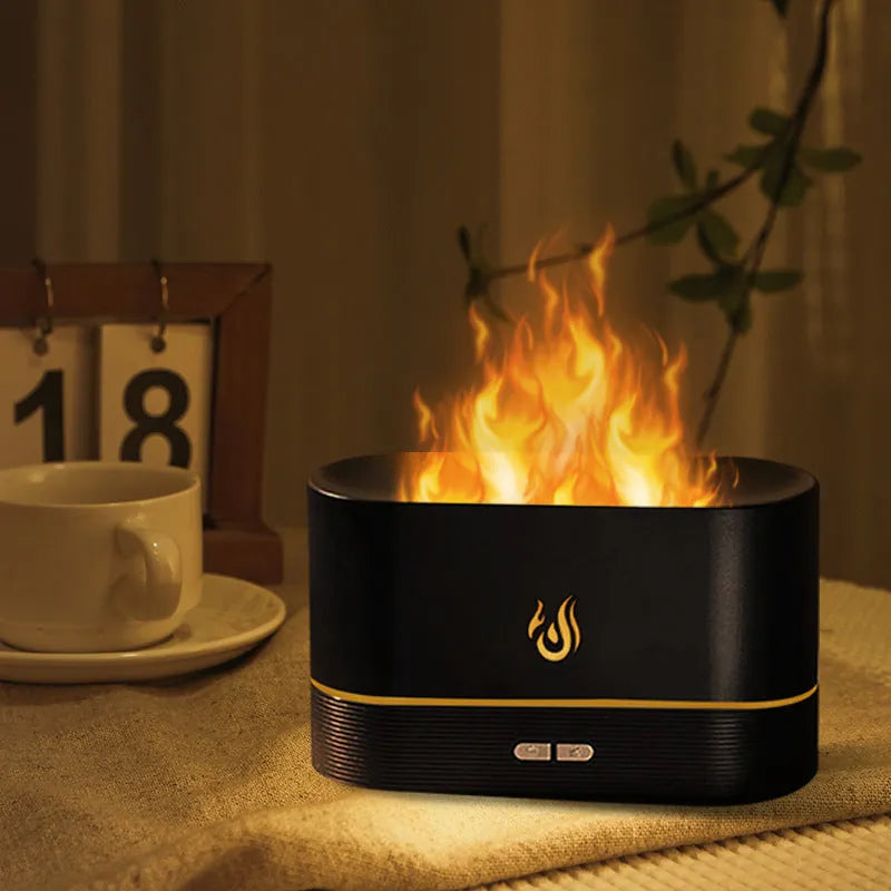 Nordic simulation flame aromatherapy humidifier, square plug-in desktop ultrasonic diffuser in white or black