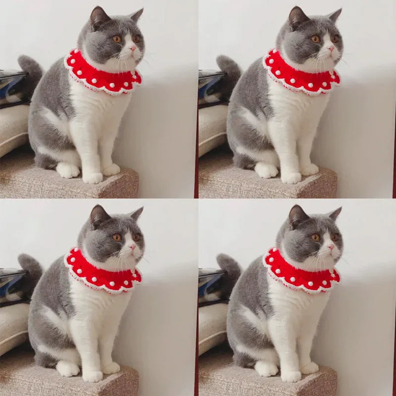 Customisable milk cotton knitted pet collar with cartoon pattern for small dogs, cats and rabbits