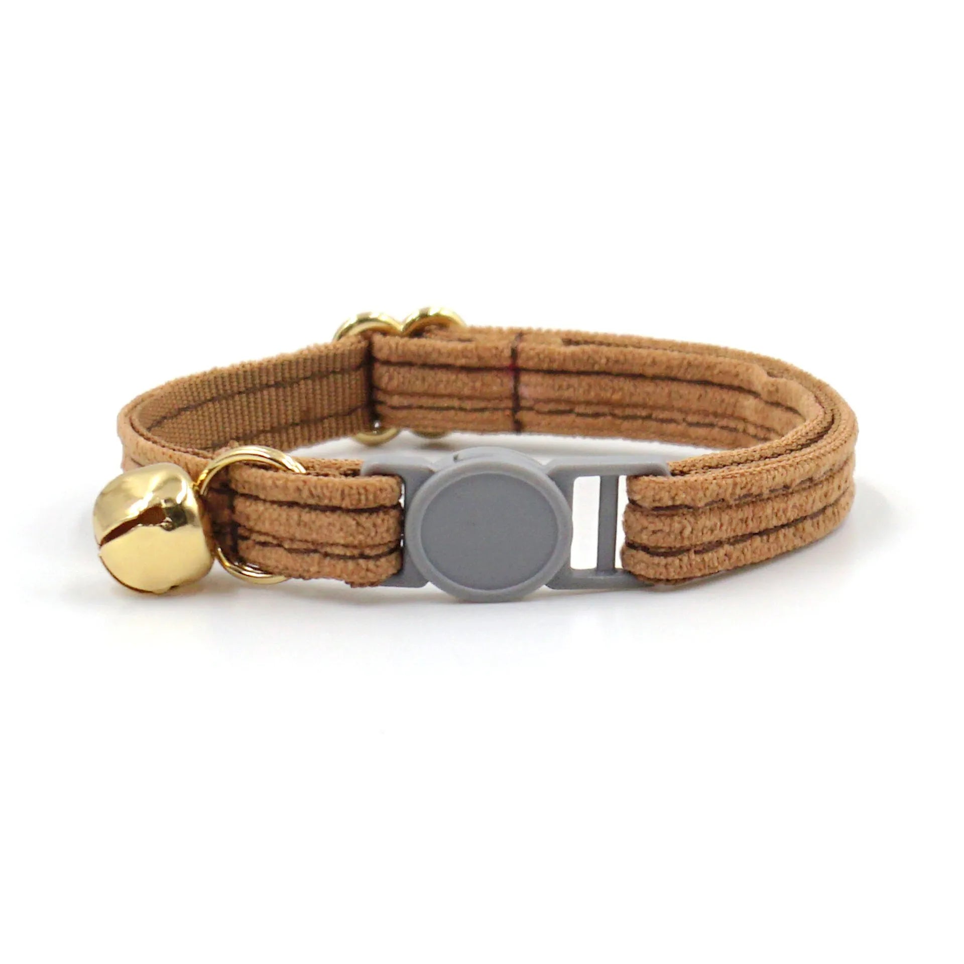 Cat collar with safety buckle and bell, available in corduroy or velvet, in multiple colours for small cats.