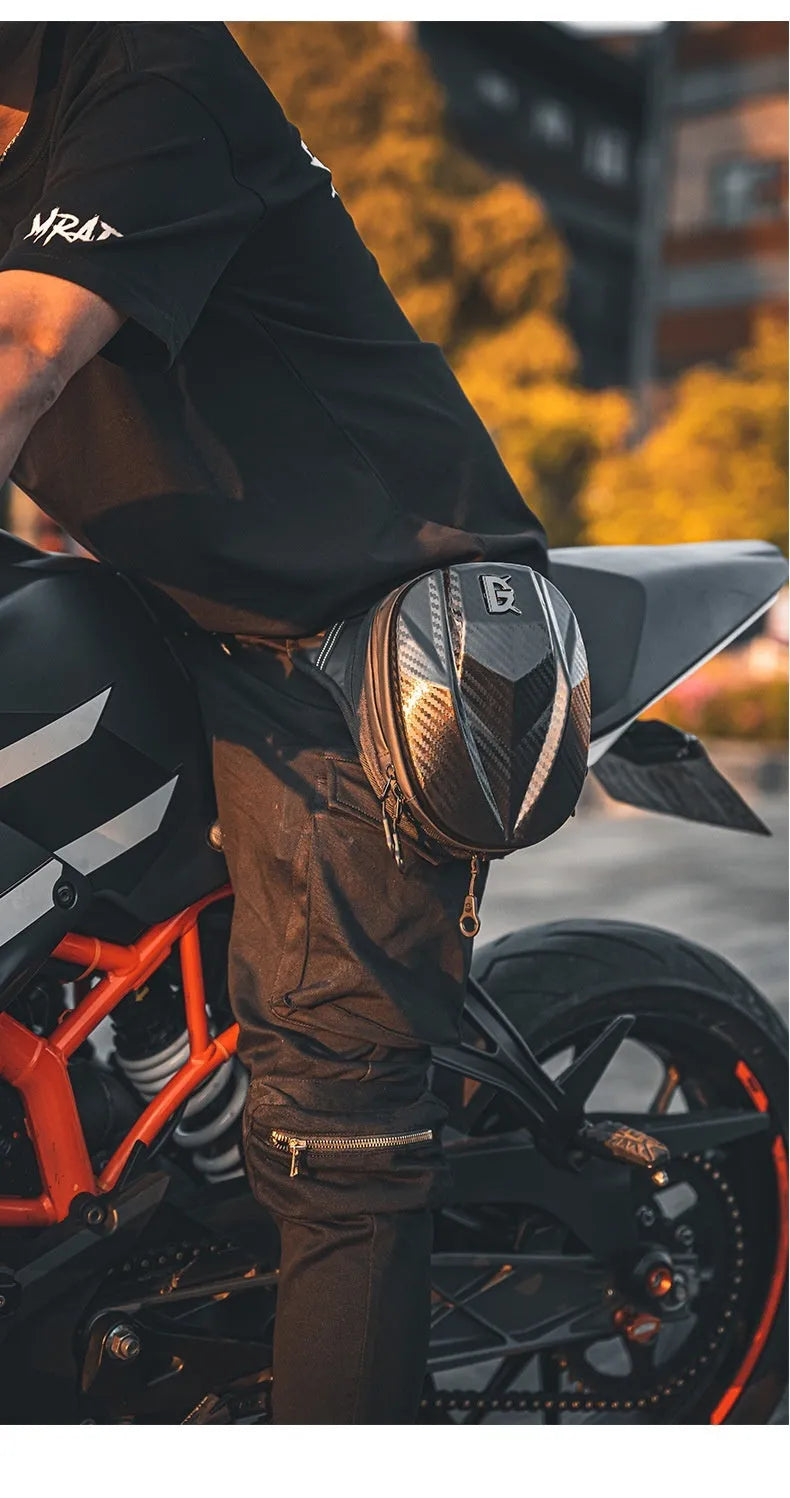 Devil Race black motorcycle leg bag with 4L capacity, polyester composite Oxford fabric and PC shell
