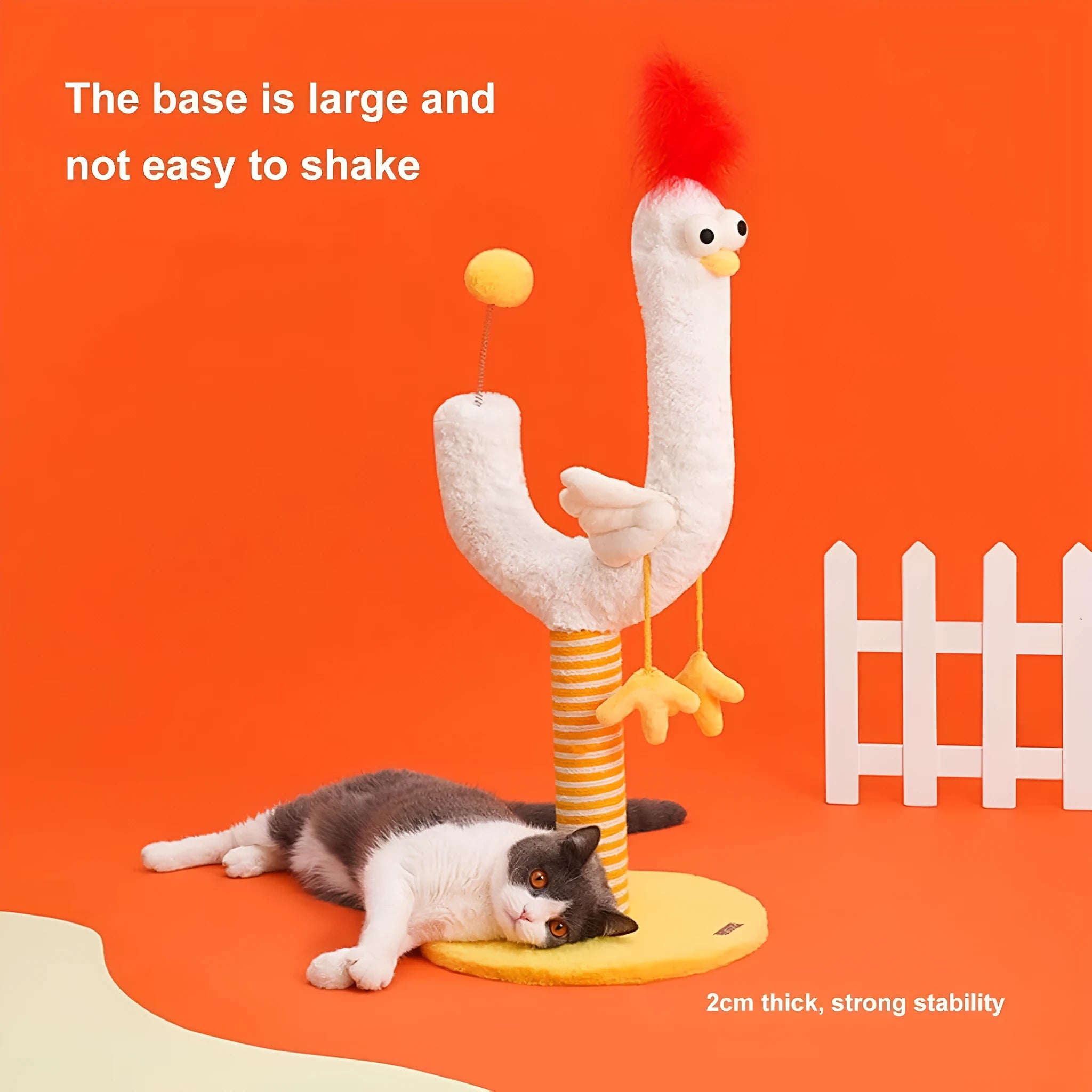 Yellow sisal cat scratching post with spring ball and U-shaped curved design