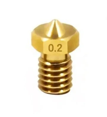 Brass 3D printer nozzle with M6 thread, showing multiple aperture size options.