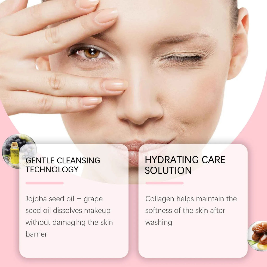 100ml bottle of collagen cleansing oil with jojoba and grape seed oils for daily make-up removal
