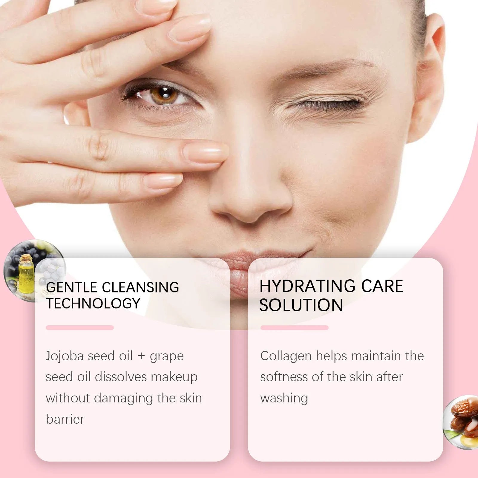 100ml bottle of collagen cleansing oil with jojoba and grape seed oils for daily make-up removal