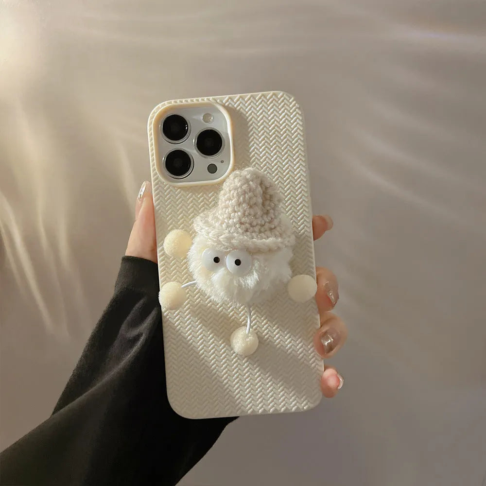 Autumn winter plush coal ball phone case soft TPU for iPhone models black white