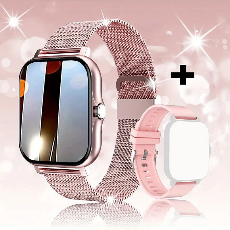Smart watch with 1.44-inch touchscreen on a silicone strap, showing Bluetooth calling and health tracking display.