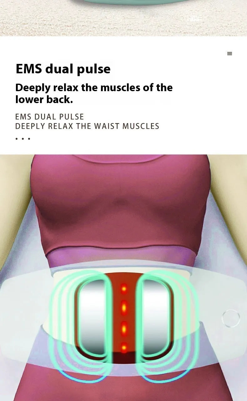 Rechargeable electric lumbar massager with light-heat therapy, 3 gears, neutral colour, faux leather finish