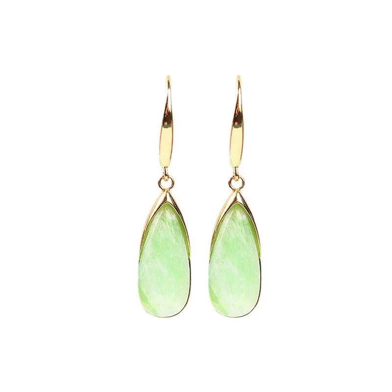 Retro Chinese style geometric water droplet earrings in CP798-jade colour on copper.