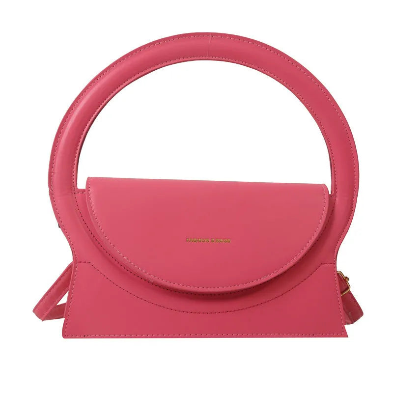 Horizontal square PU messenger bag showing sandwich pocket design and stitching details