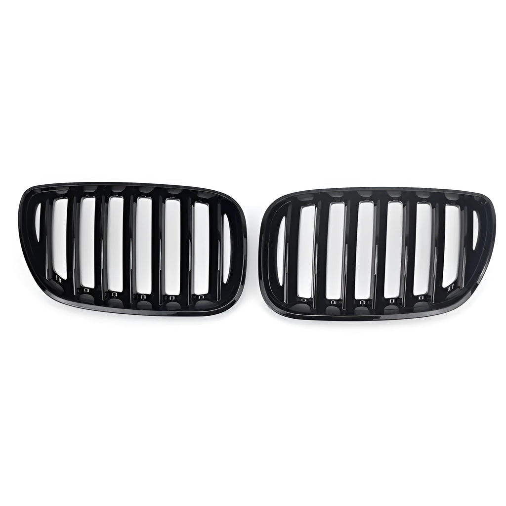 Bright black ABS plastic BMW X5E middle mesh grille pair for G05 53 model.