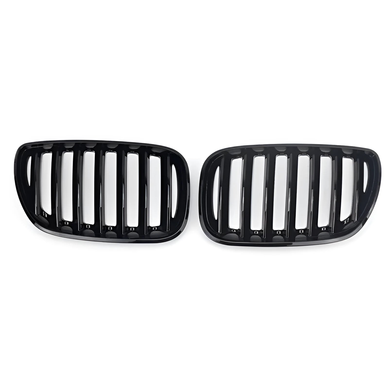 Bright black ABS plastic BMW X5E middle mesh grille pair for G05 53 model.