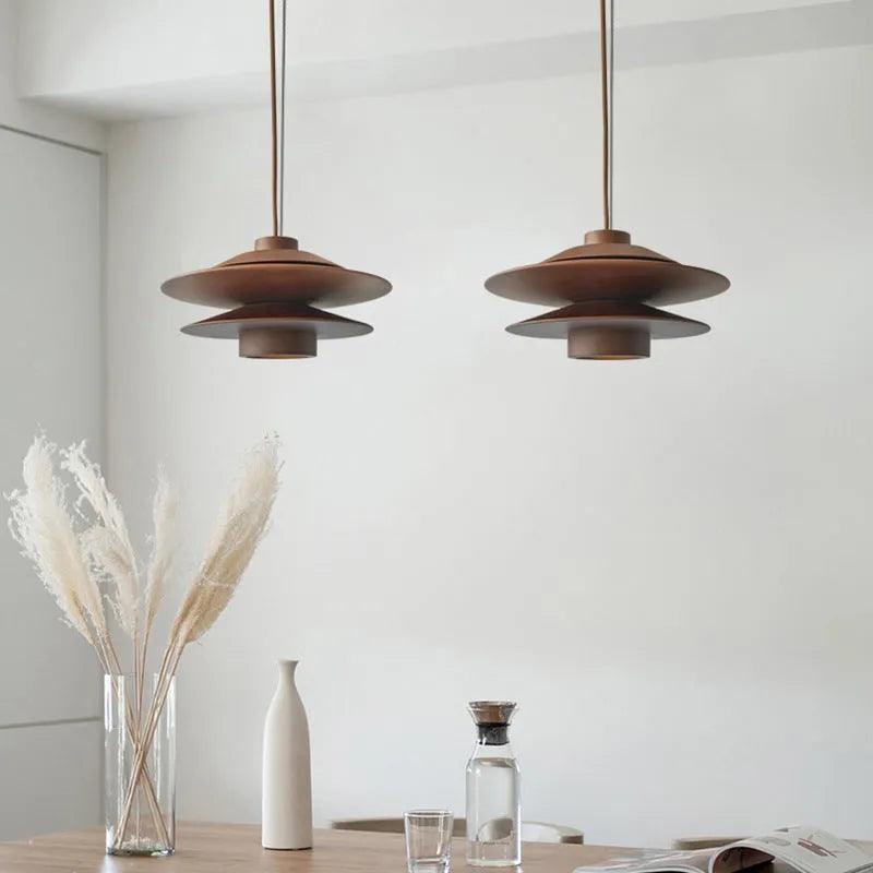 Nordic mid-ancient log style wood ceiling lamp in walnut colour for tea room dining hotel homestay