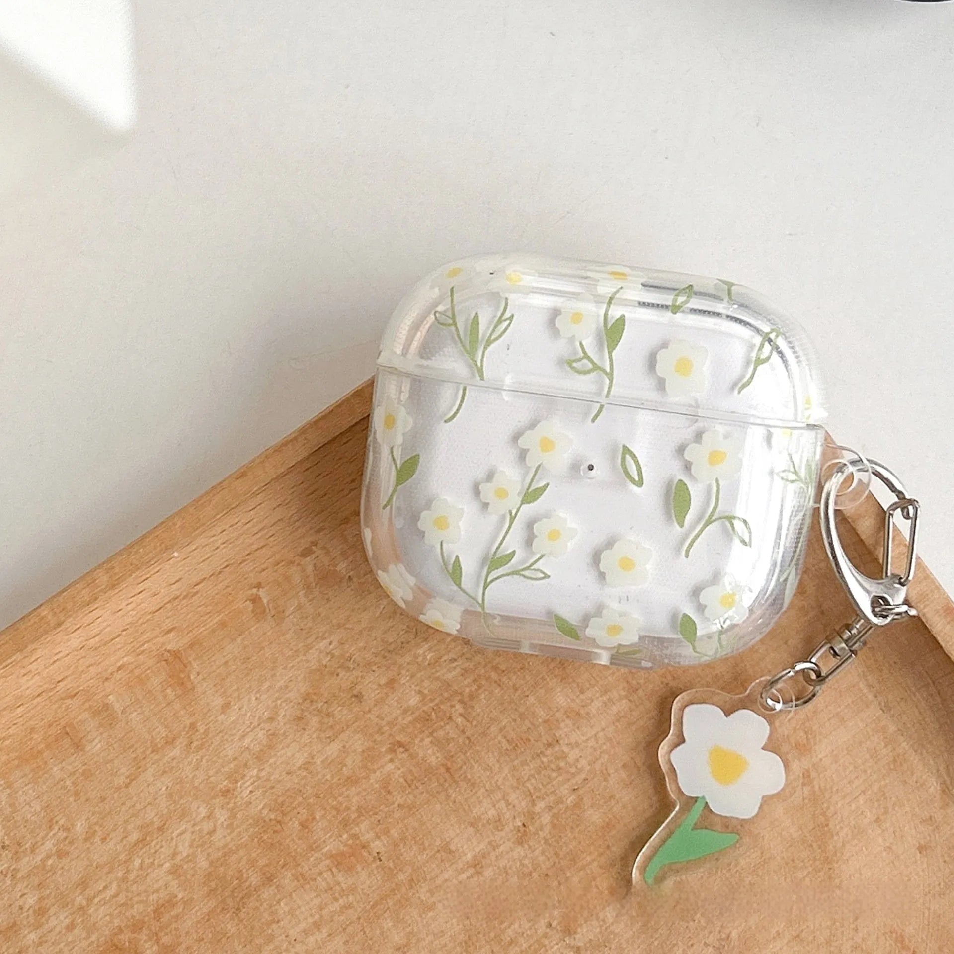 White floral patterned transparent TPU protective cover for Apple AirPods charging case