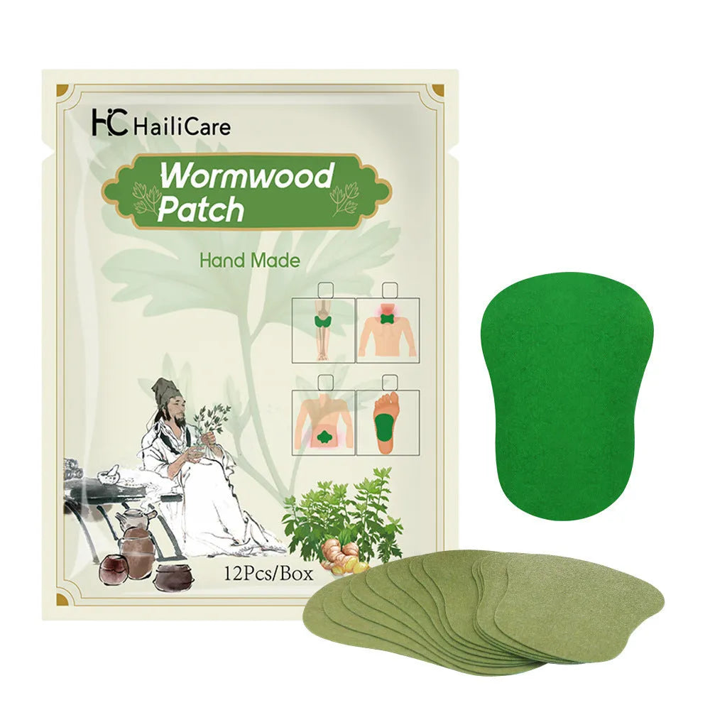 Chinese mugwort herbal patches pack showing knee, lumbar, cervical and foot application types