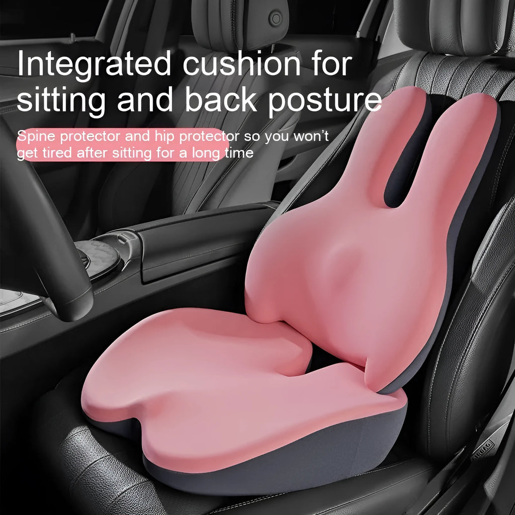 Flat style car seat cushion and lumbar support pad set in a choice of five colours.
