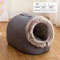 Grey fleece-lined closed cat sleeping bag nest measuring 50x40x34cm