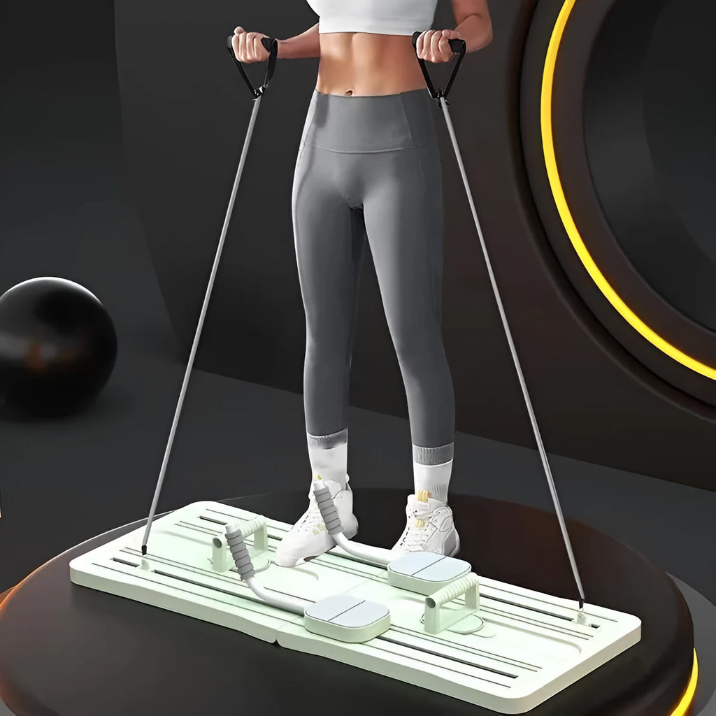 Foldable purple abdominal support board for core workouts on floor