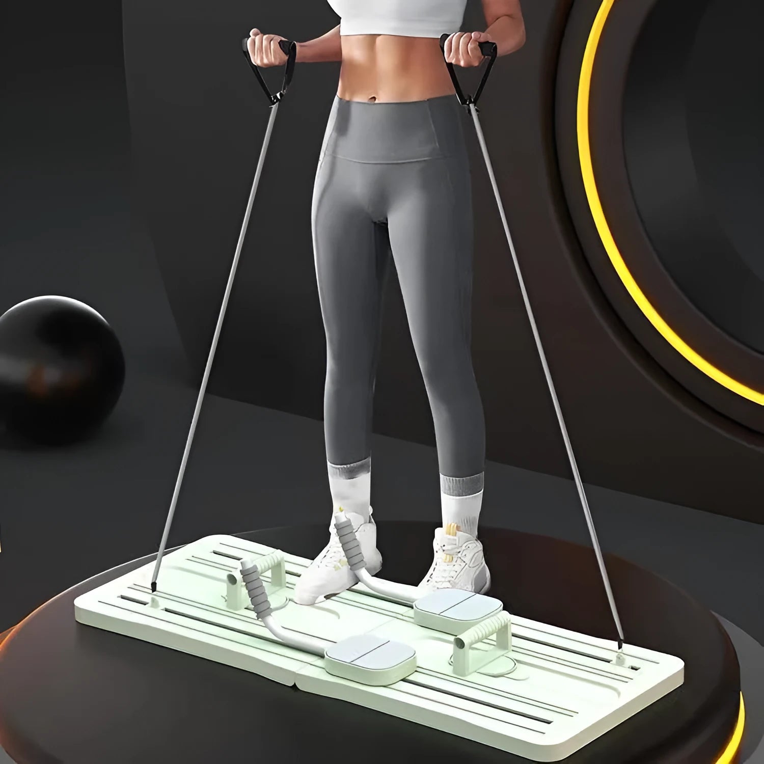 Foldable purple abdominal support board for core workouts on floor