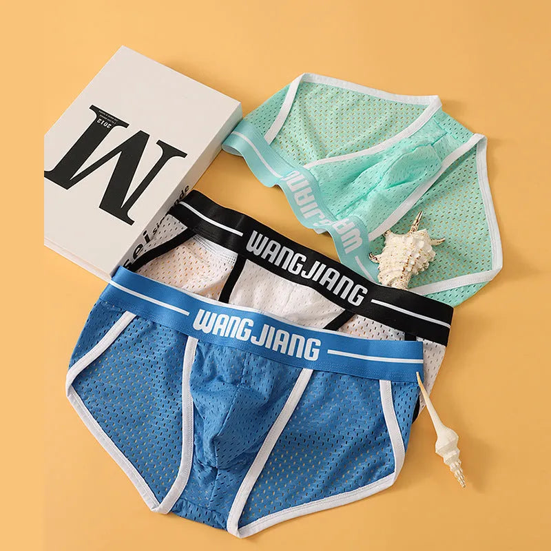 Men's ice silk mesh triangle underwear in solid colours with quick-drying breathable design