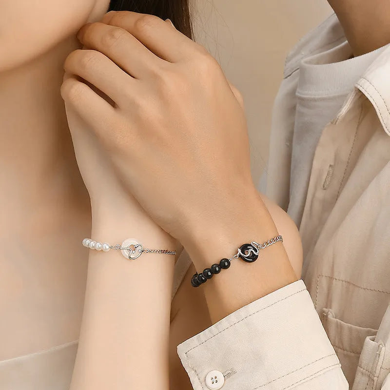 925 sterling silver snake zodiac bracelet with obsidian pearl and safe buckle in new Chinese style