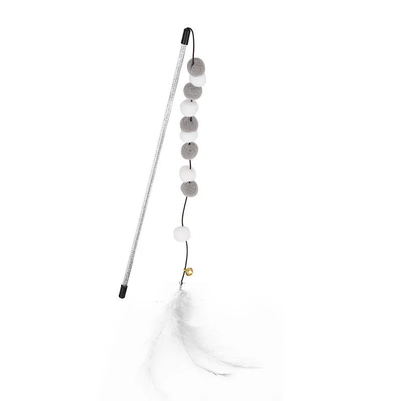31cm cat teaser rod toy with bell and coloured feather attachments