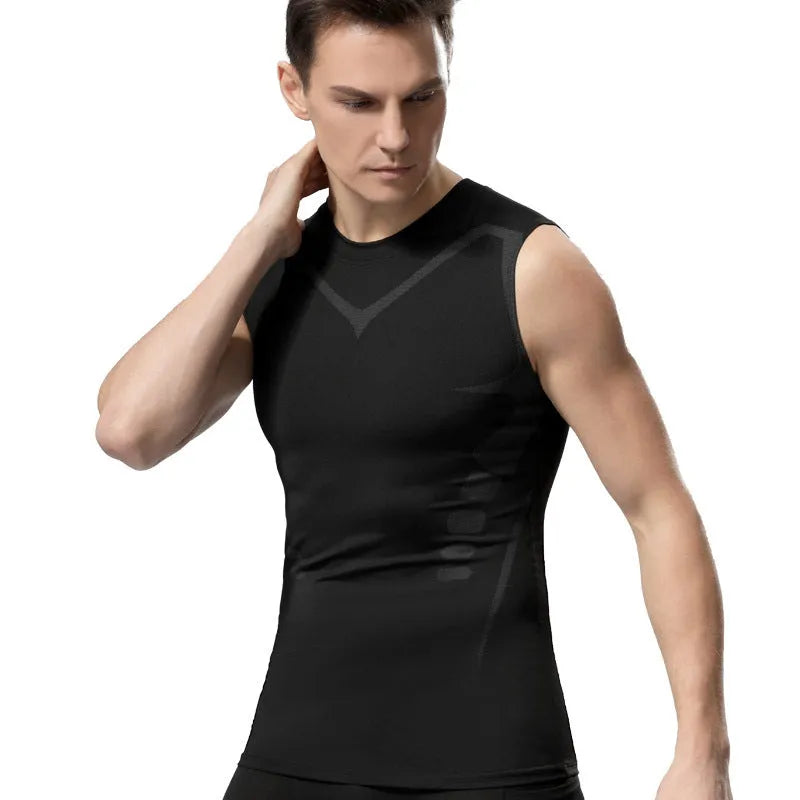 Men's quick-drying breathable slim fit workout vest in white, black, and grey for running and fitness