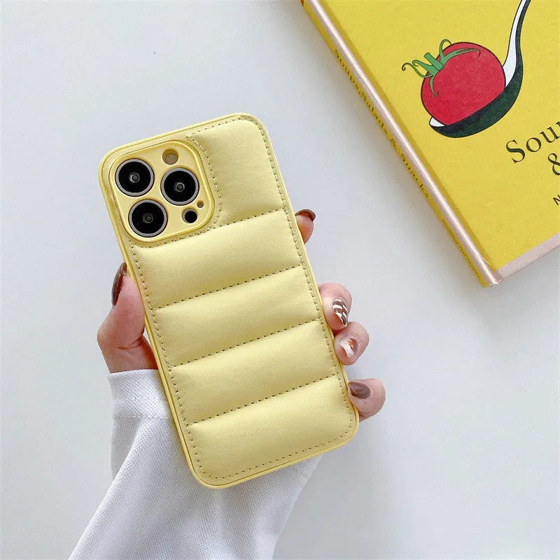 Down jacket phone case for iPhone 14 Pro in blue TPU and PC solid colour back cover