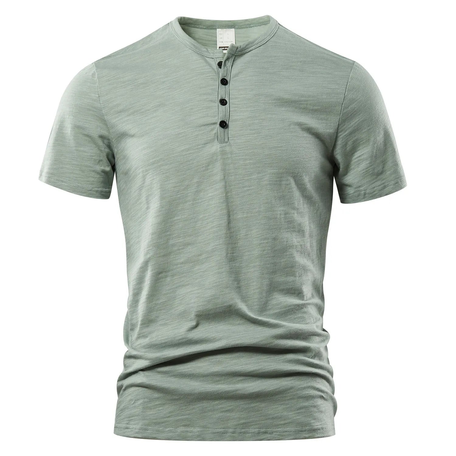 Men's slub cotton short sleeve pullover in a solid colour on a hanger.