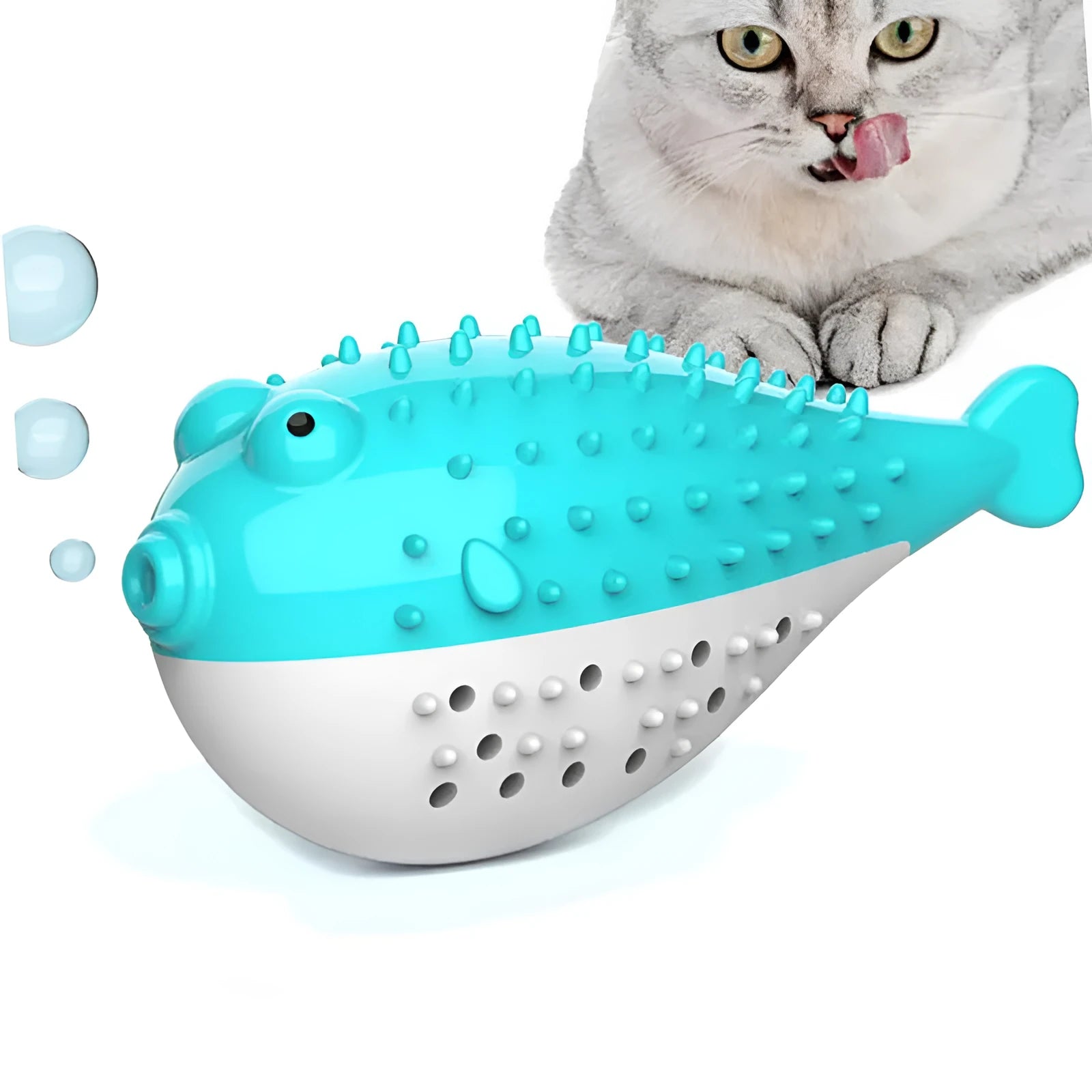 Mint Toys blue silicone fish-shaped cat chew toy with grabbing design for interactive play