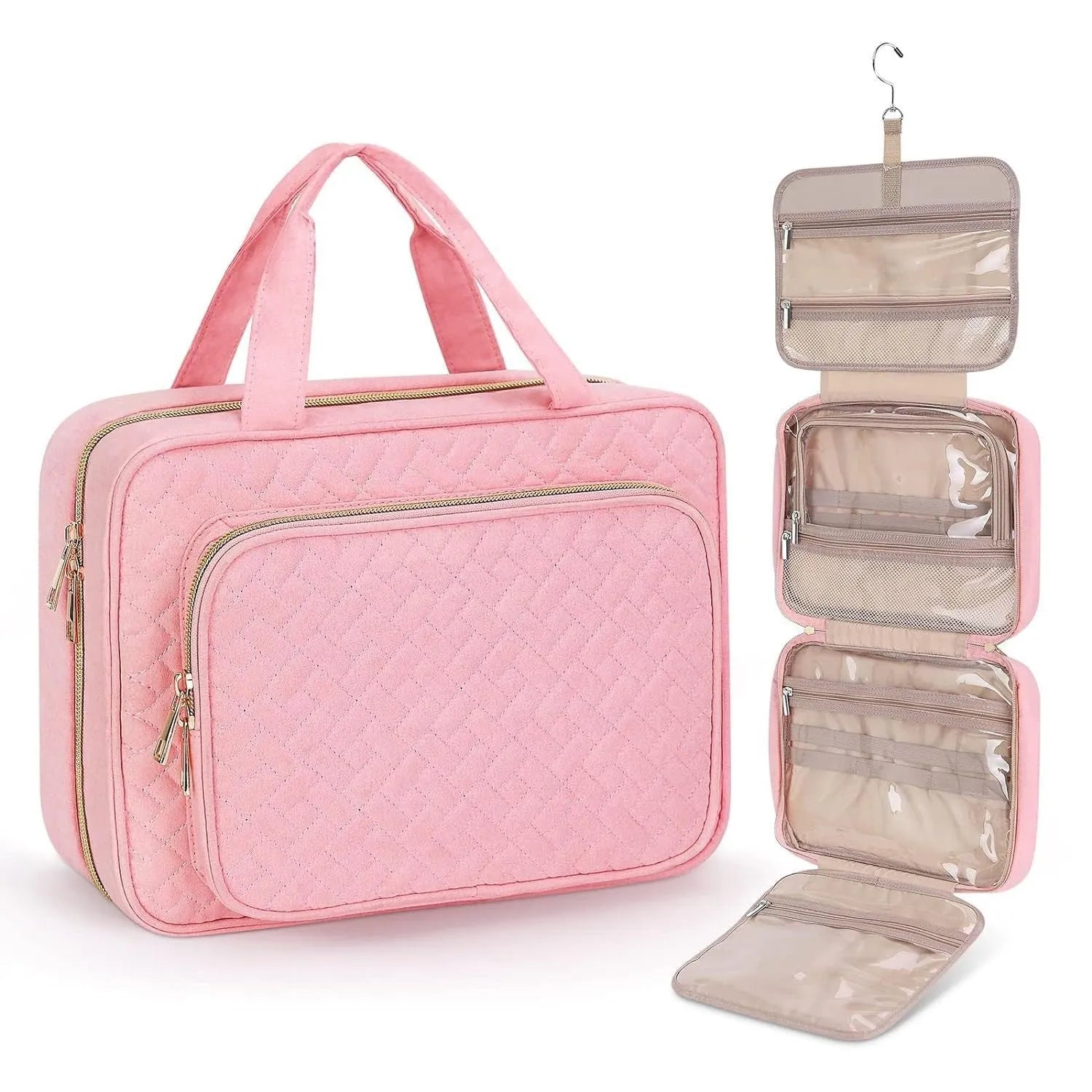 Polyester travel cosmetics wash bag with waterproof lining in multiple colour options