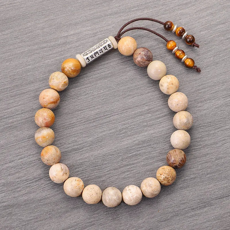 Wood colour handmade stone bead bracelet with European American retro styling