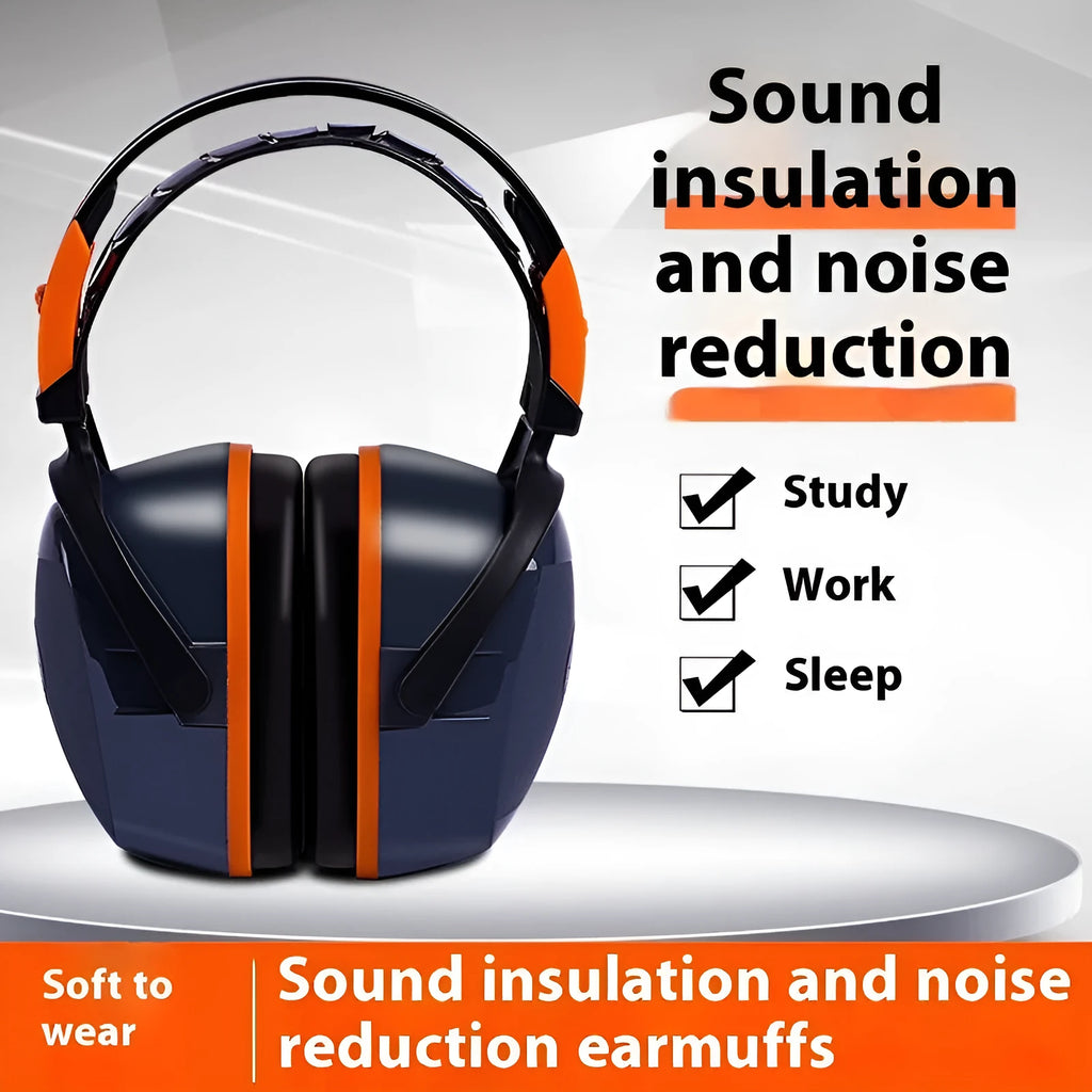 Head mounted noise reduction earmuffs in black ABS material, model Orange Gray