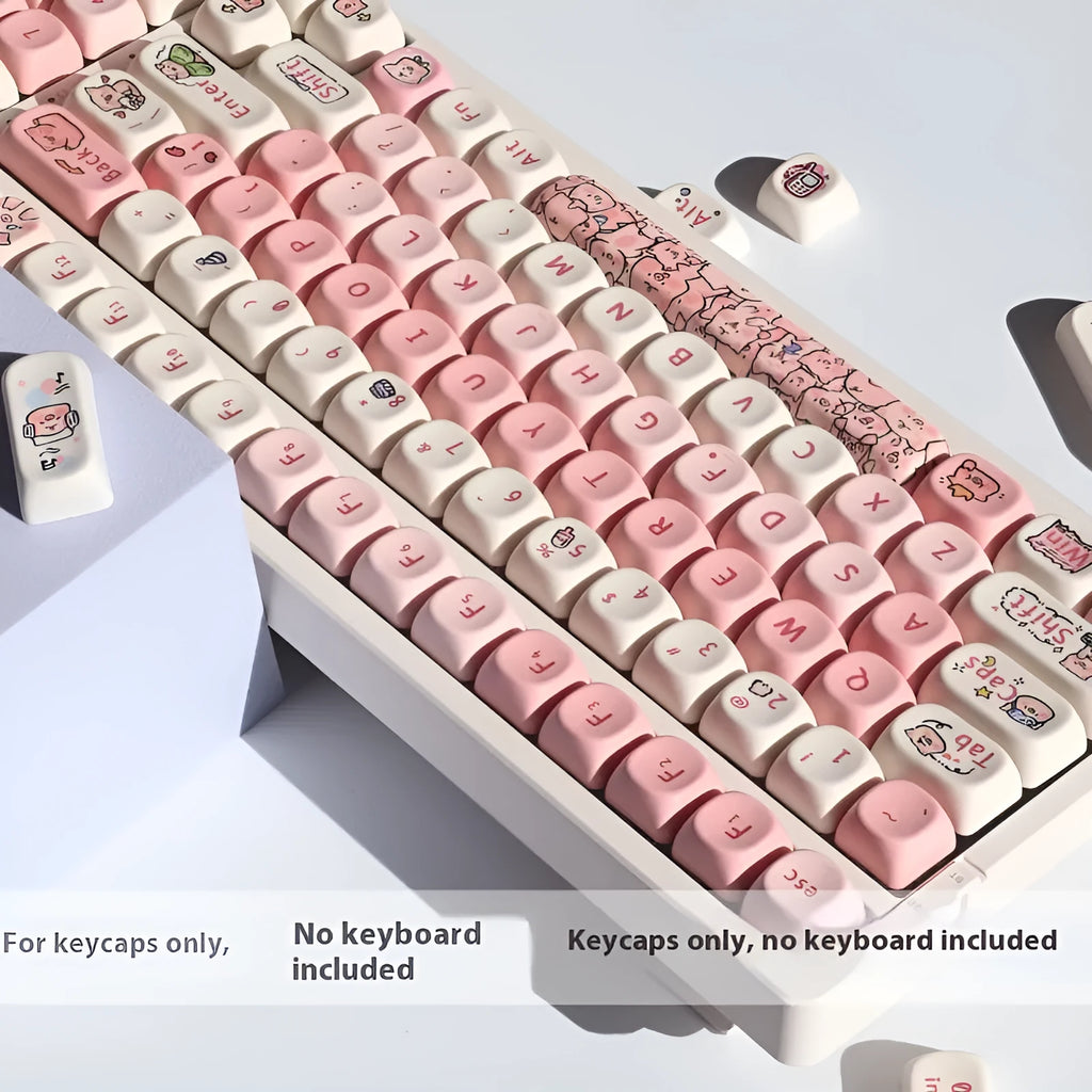 Pink PBT mechanical keyboard keycap with a cute printed pig design on all sides.