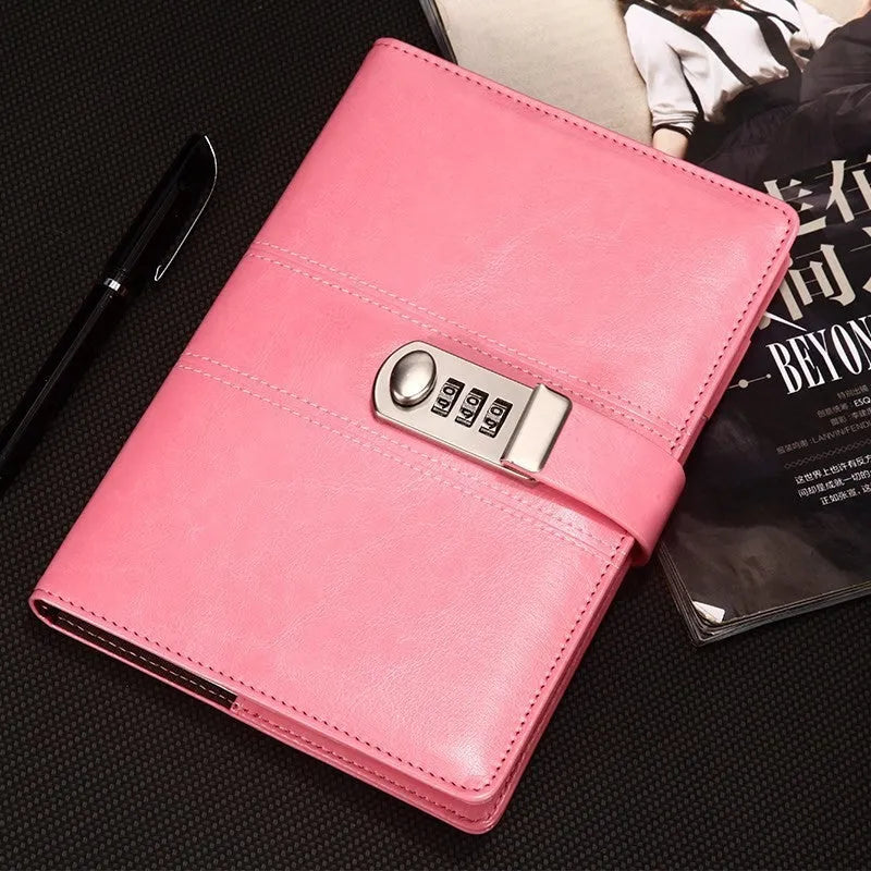 Girls' thickened lockable notebook with 50 sheets and built-in lock in pink colour