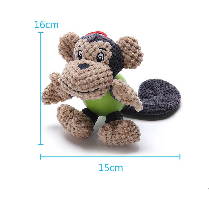 Cartoon monkey plush dog toy with soft fabric and squeakers for small medium breed dogs