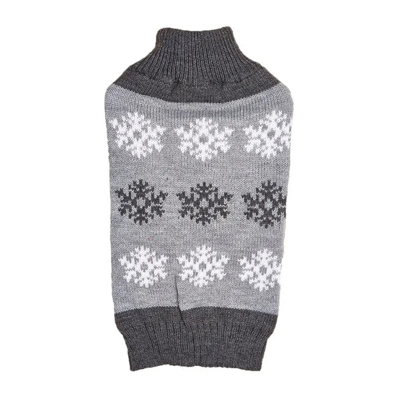 Grey dog Christmas sweater with snowflake and reindeer pattern for winter pet clothing