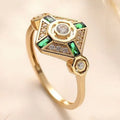 Square geometric ins-style gem ring for women in lvzuan colour, shown on a finger.