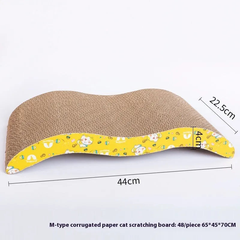 Corrugated paper cat scratch board with leather trim in seven shape styles