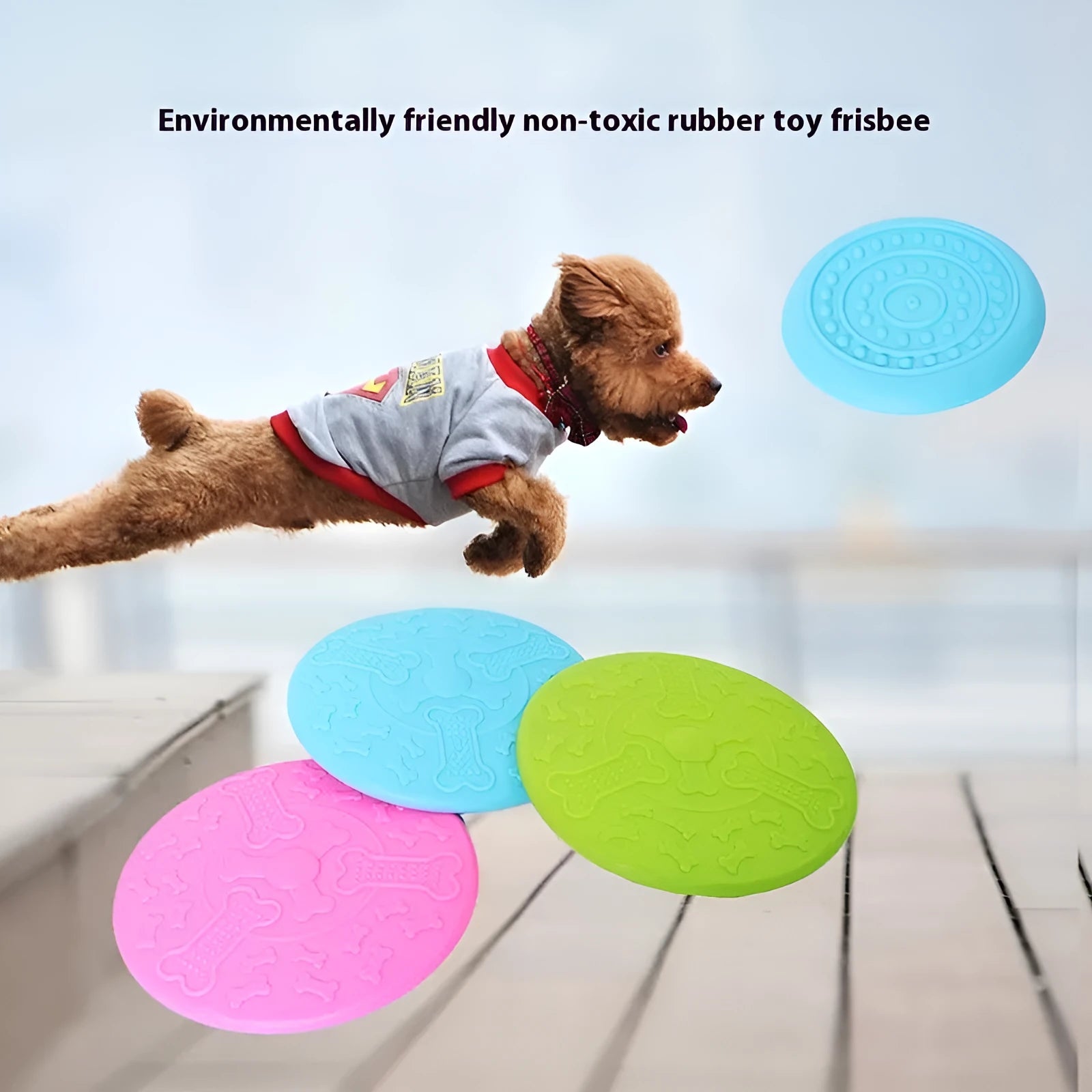 Plastic dog Frisbee disc in green colour, large size, for outdoor fetching and chewing.